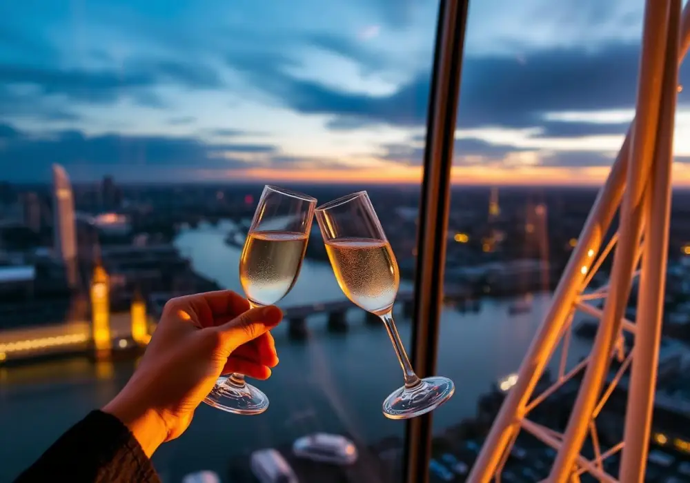Champagne toast inside a London Eye capsule